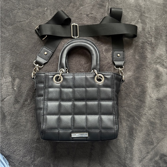 Madden Girl Handbags - Madden Girl Black Quilted Mini Satchel Bag Top Handle Crossbody Purse